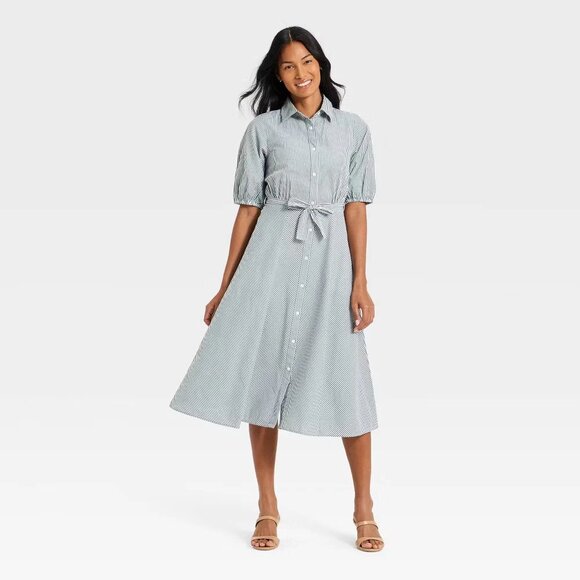 None Dresses & Skirts - Feather Trim Champagne Midi Dress